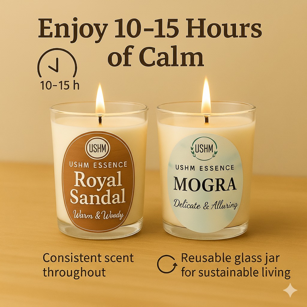Royal Sandal & Mogra Aromatherapy Candle Set | Comfort, Serenity & 10–15 Hours of Calm