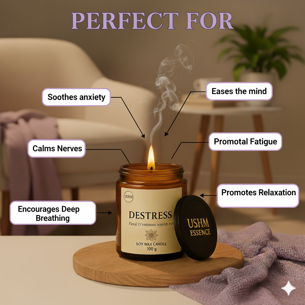 DeStress – Aromatherapy Candle for Relaxation & Emotional Ease | Ushm Essence