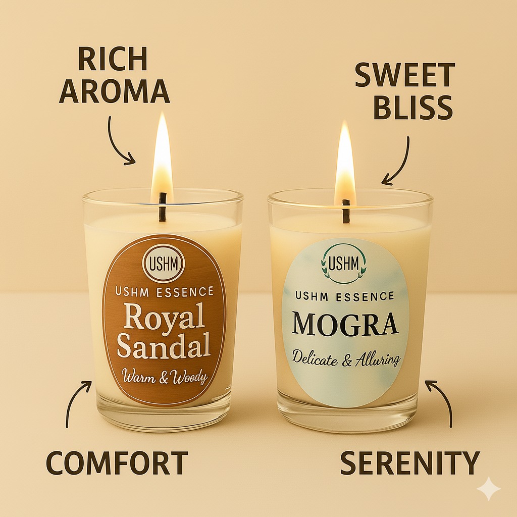 Royal Sandal & Mogra Aromatherapy Candle Set | Comfort, Serenity & 10–15 Hours of Calm