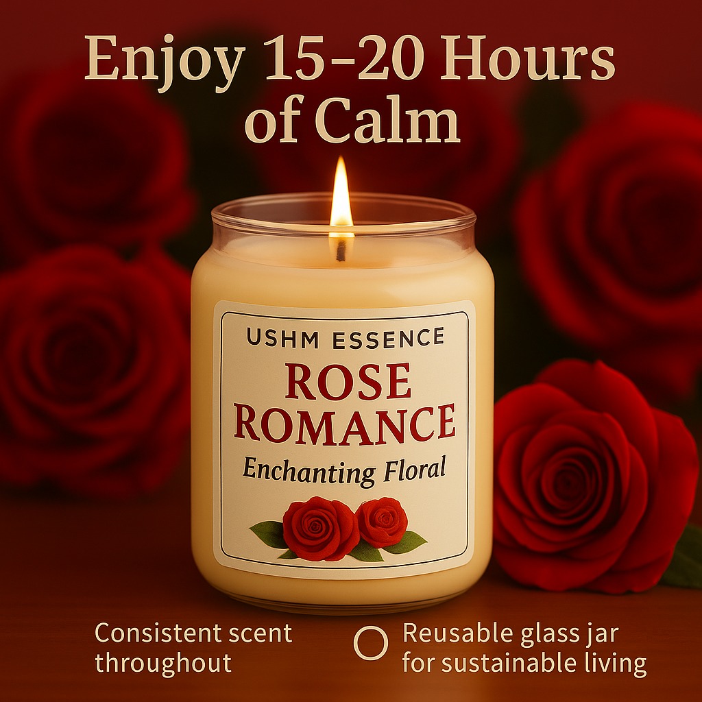 Rose Romance Scented Candle | Long-Lasting Floral Aroma | Ushm Essence Premium Candle