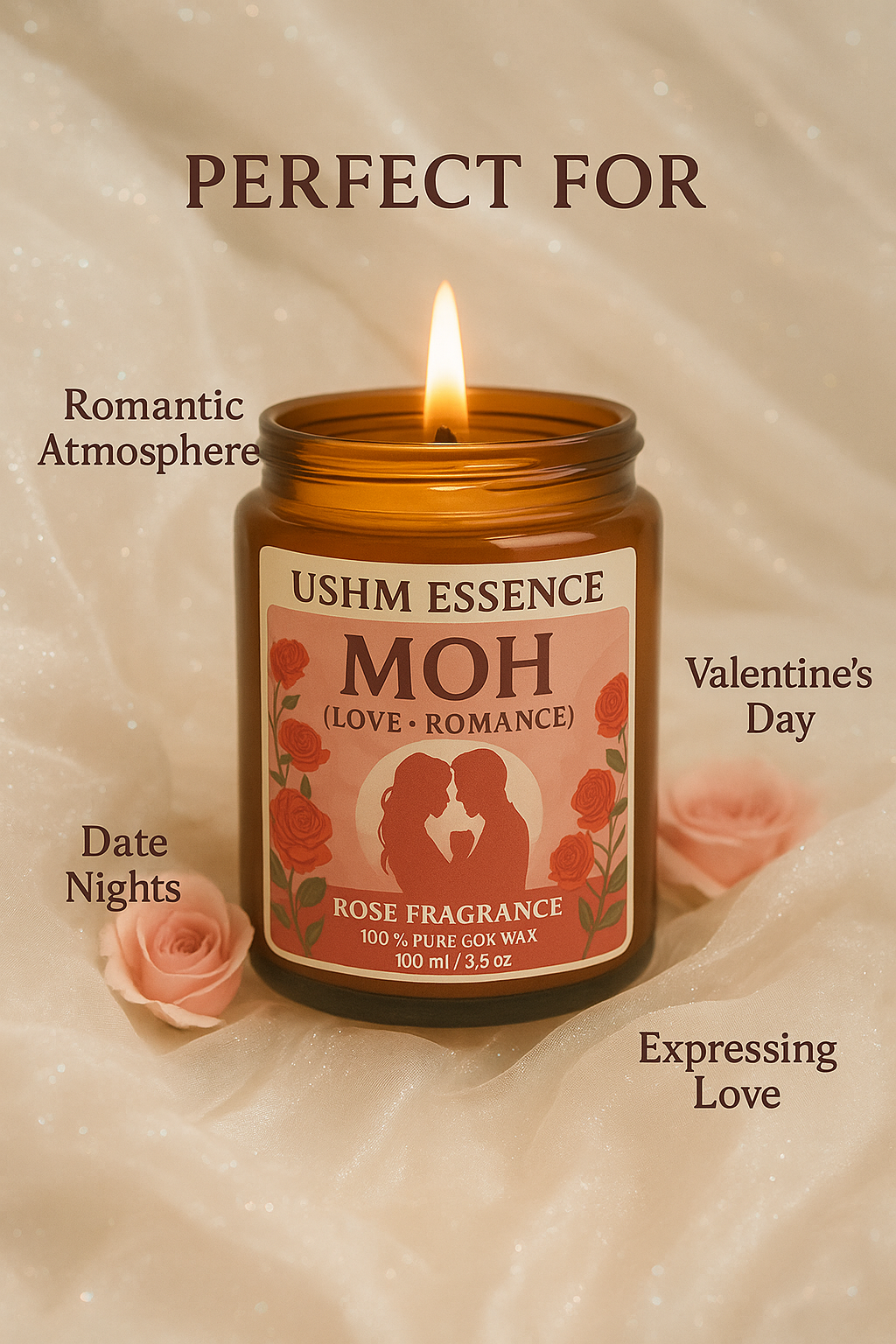 MOH – Premium Rose Scented Candle for Love & Romance | Ushm Essence