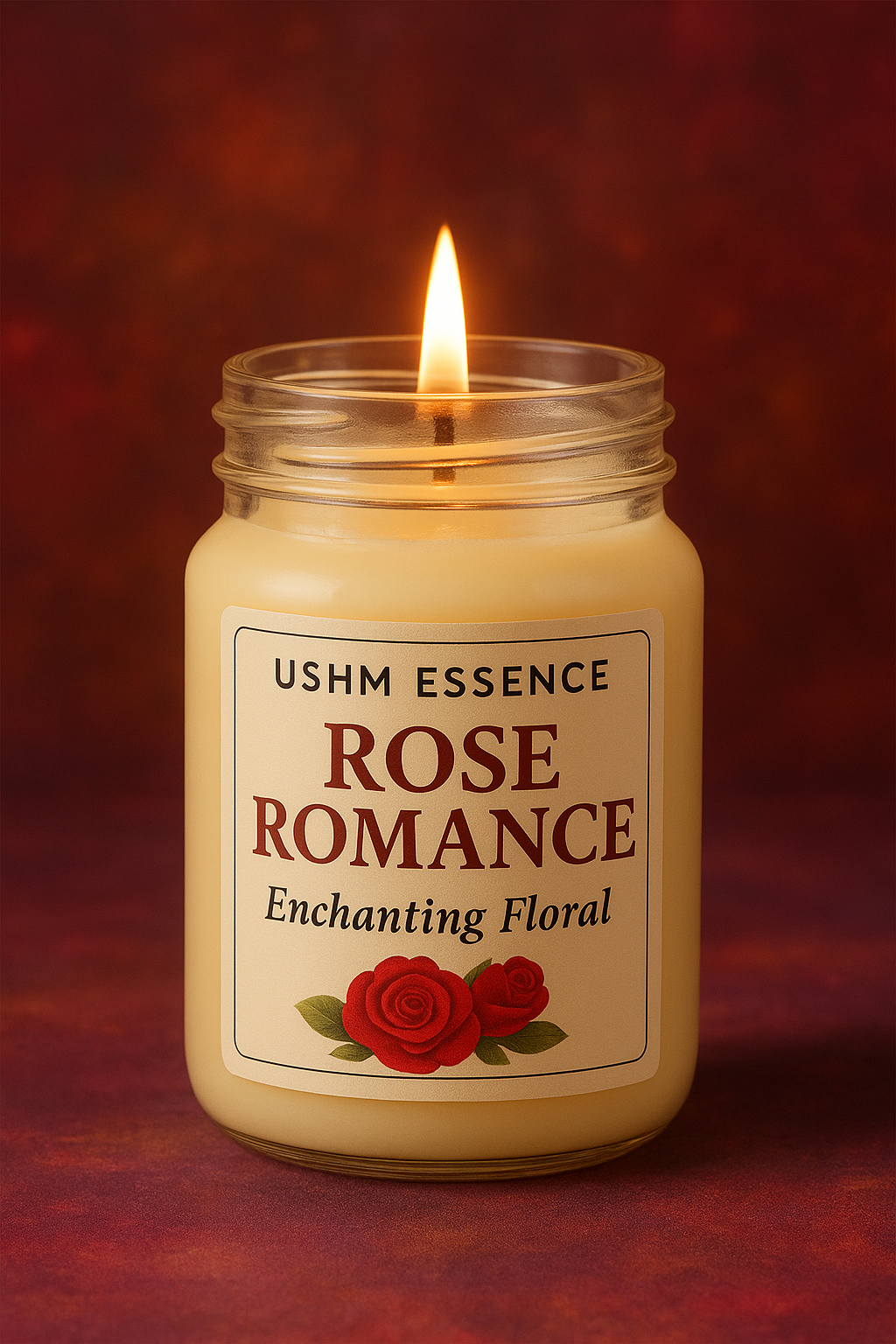Rose Romance Scented Candle | Long-Lasting Floral Aroma | Ushm Essence Premium Candle