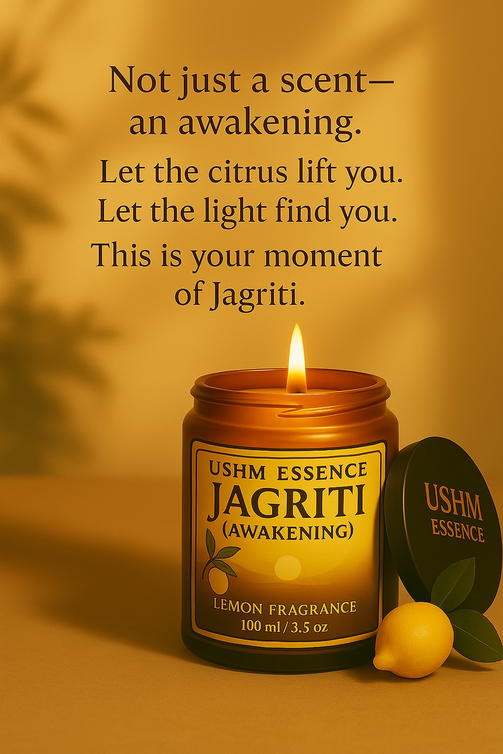 Ushm Essence JAGRITI – Citrus Scented Candle for Focus & Fresh Start
