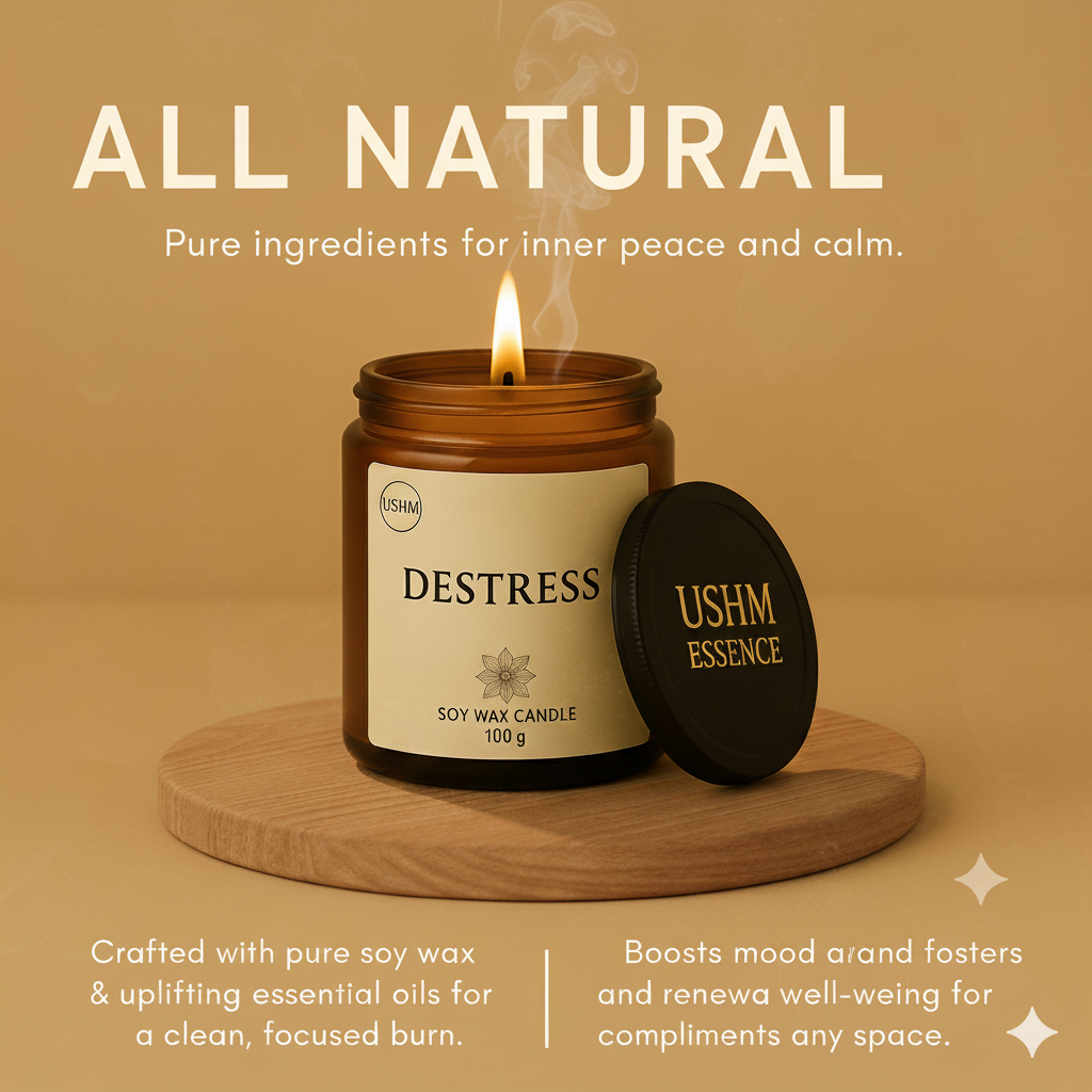DeStress – Aromatherapy Candle for Relaxation & Emotional Ease | Ushm Essence