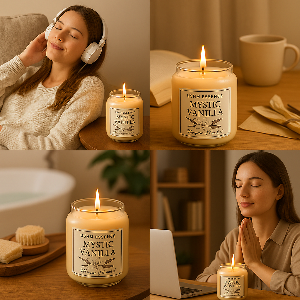 Mystic Vanilla – Warm Aromatherapy Scented Candle | Ushm Essence