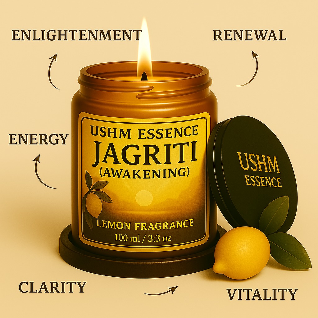 Ushm Essence JAGRITI – Citrus Scented Candle for Focus & Fresh Start