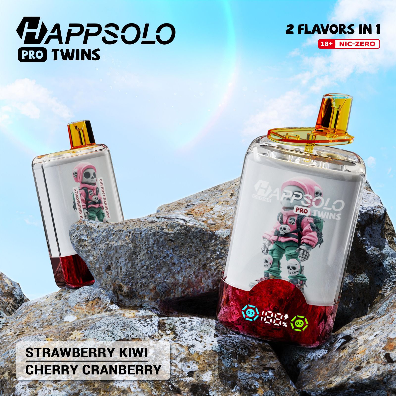 Happsolo Pro Twins 40K -Strawberry Kiwi y Cherry Cranberry