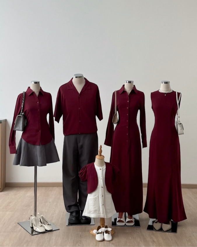 Koleksi Baju Keluarga Warna Burgundy