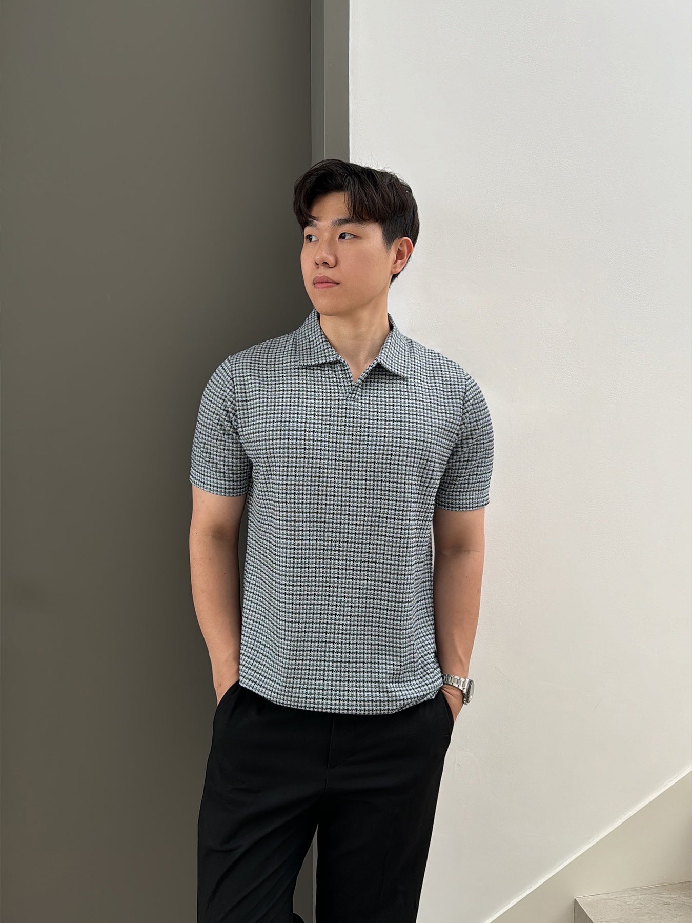 Kaos Polo Motif Kotak-Kotak Pria