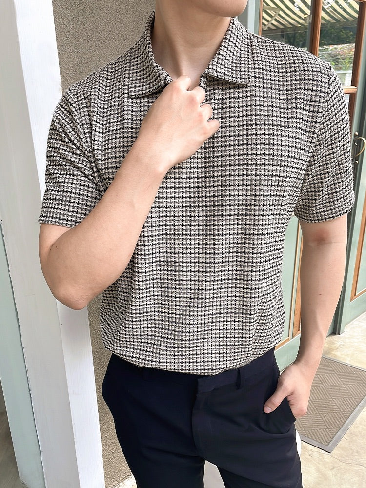 Kaos Polo Motif Houndstooth