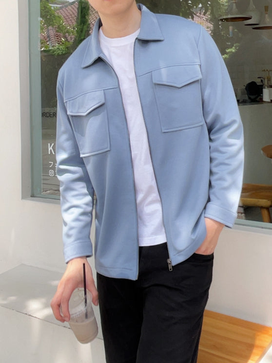 Jaket kasual pria biru muda