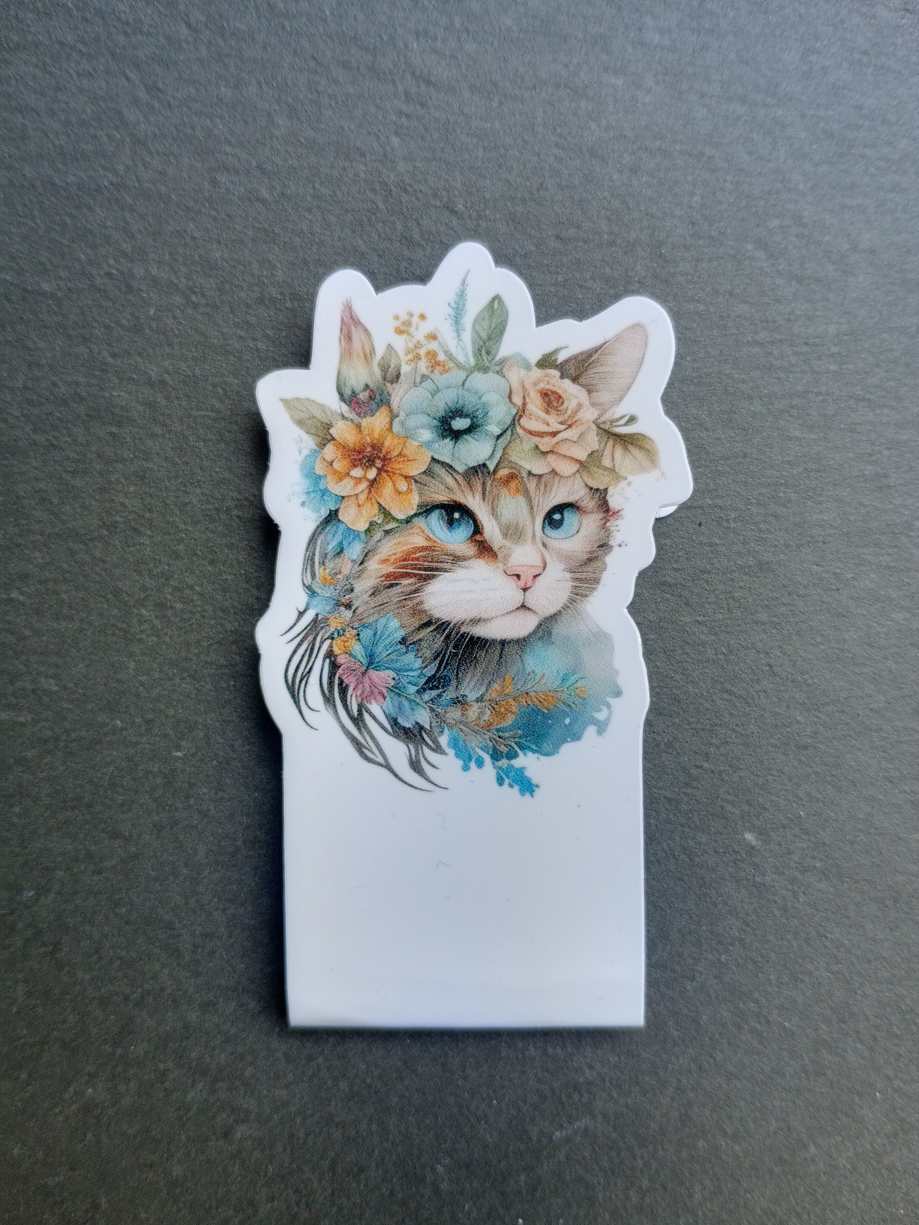 marque-page aimanté Chat fleuri