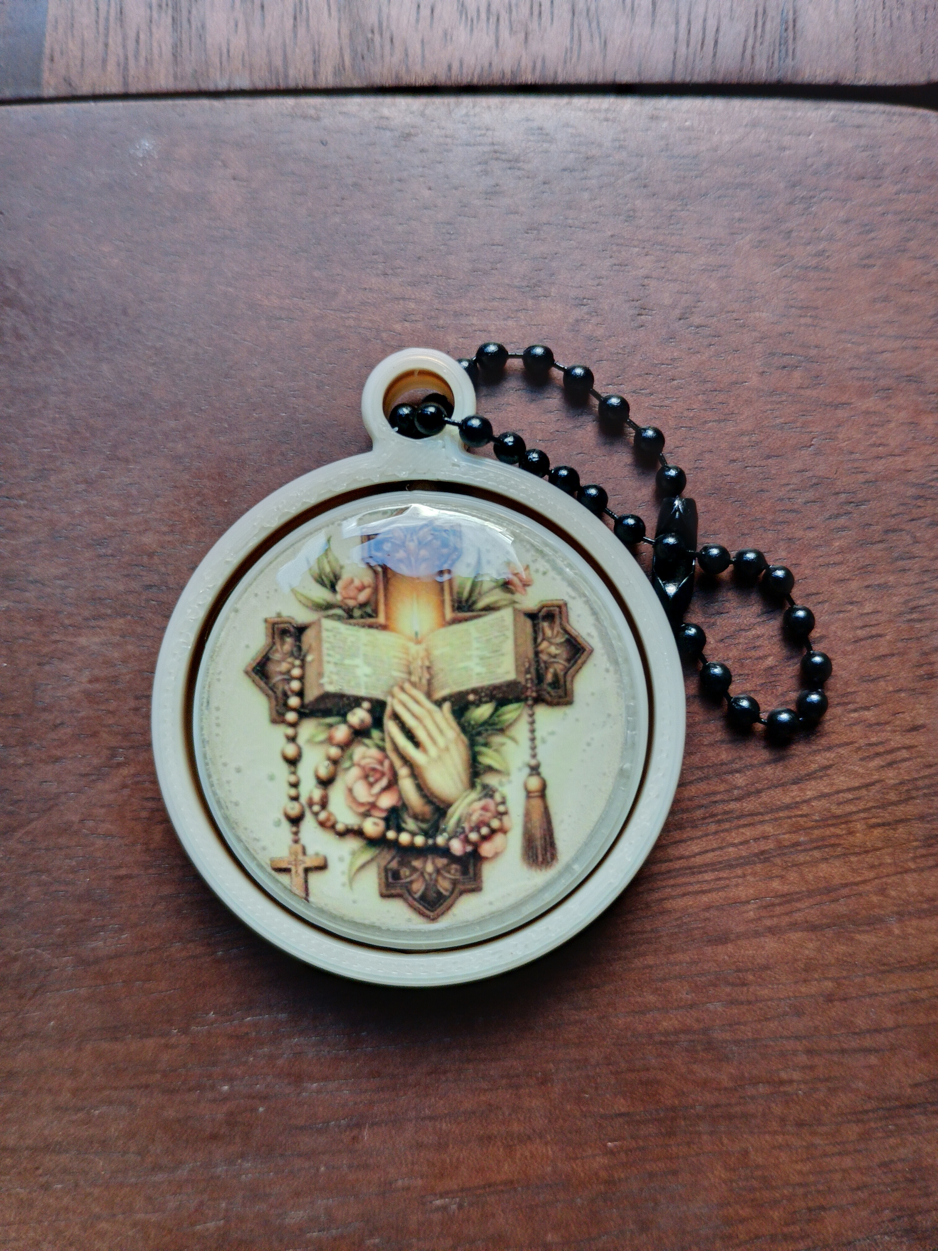 porte-clé gyroscopique religieux avec chaîne à billes