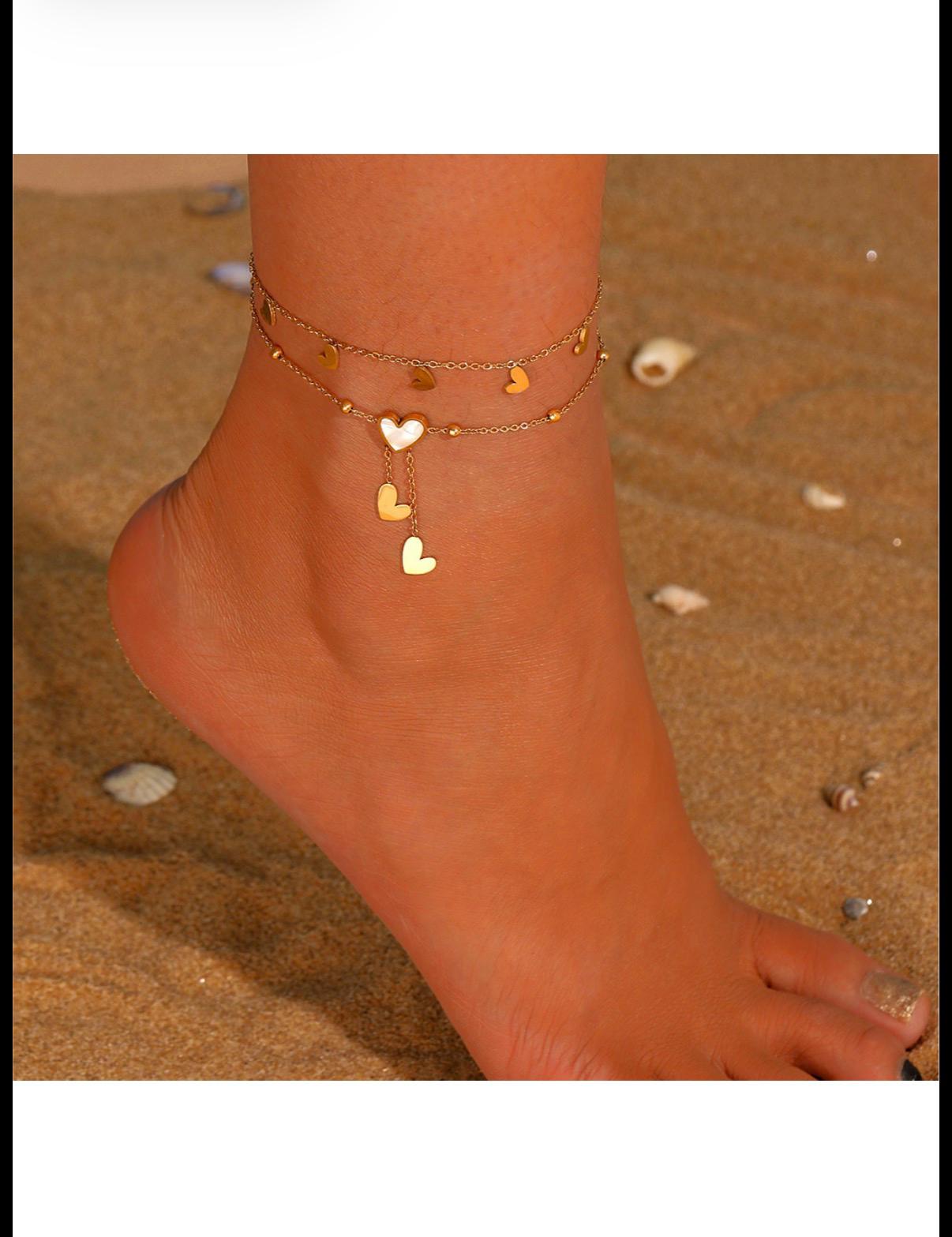 Chaîne de cheville cœur dorée