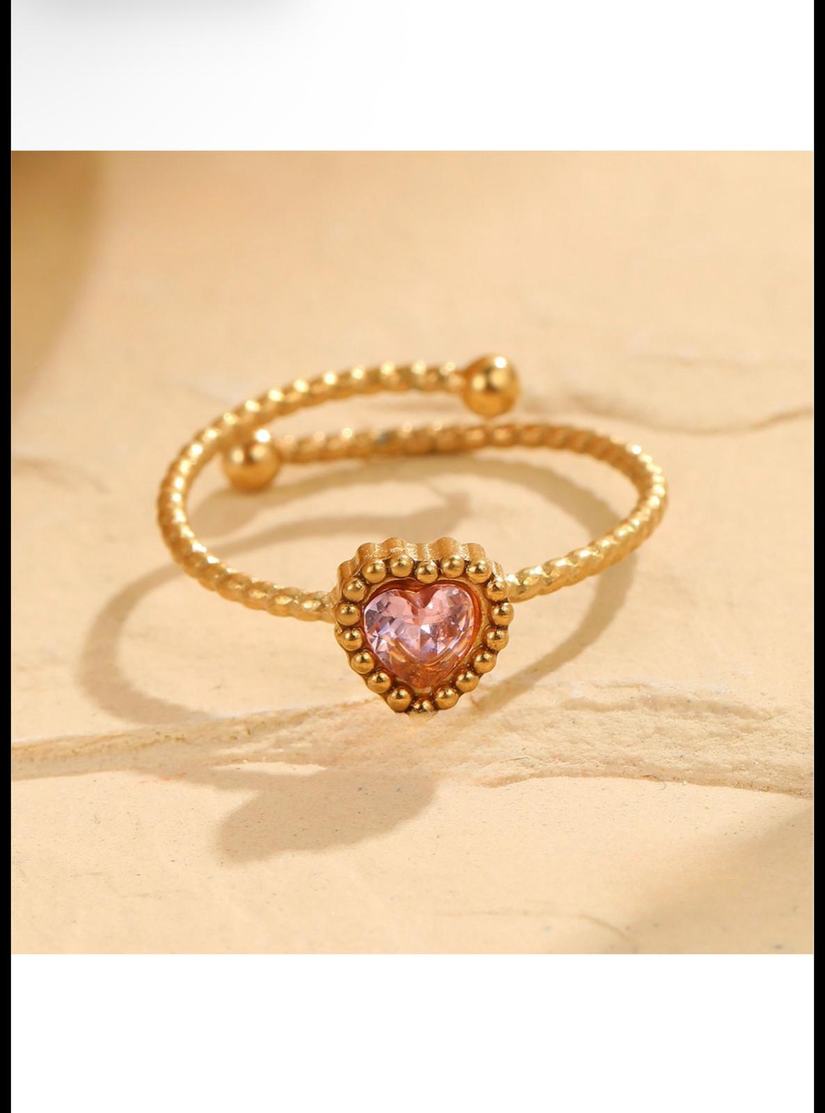 Bague dorée cœur rose
