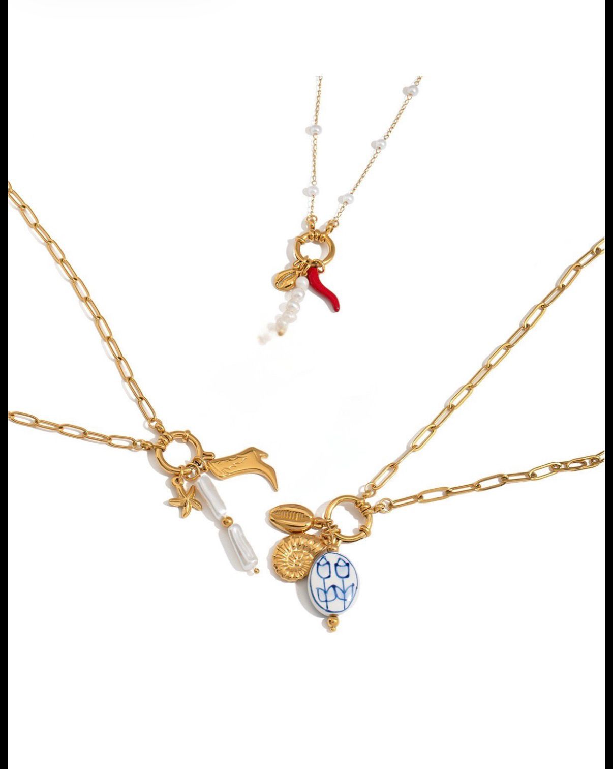 Collier multi-rangs doré avec pendentifs