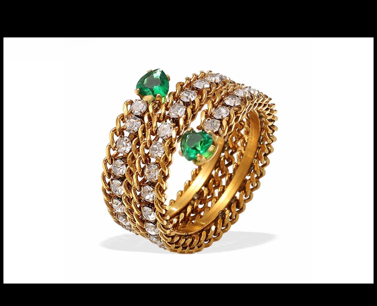 Bague en or avec diamants et émeraudes