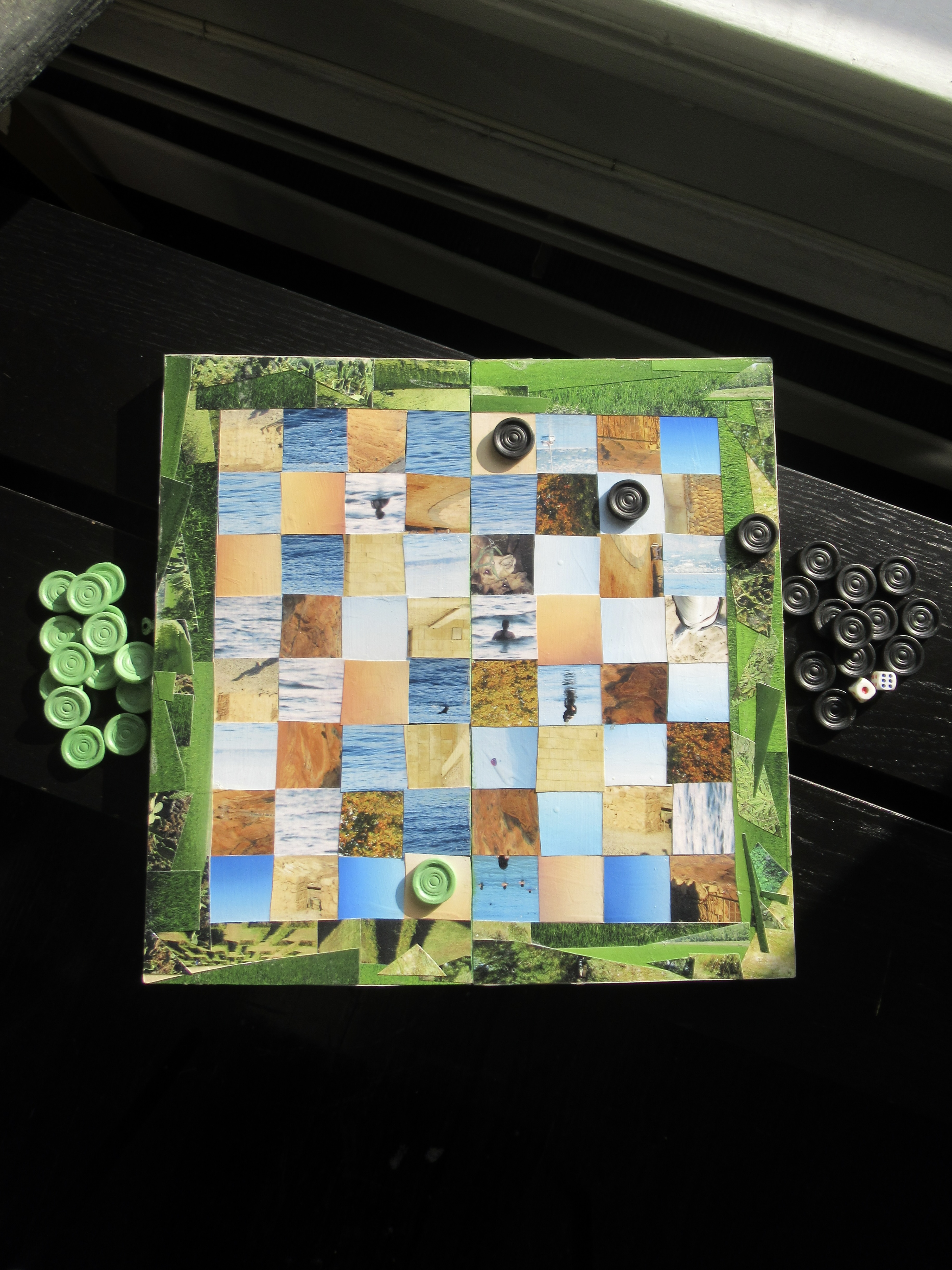 Custom Mixed Media Collage Backgammon/Chess Set 