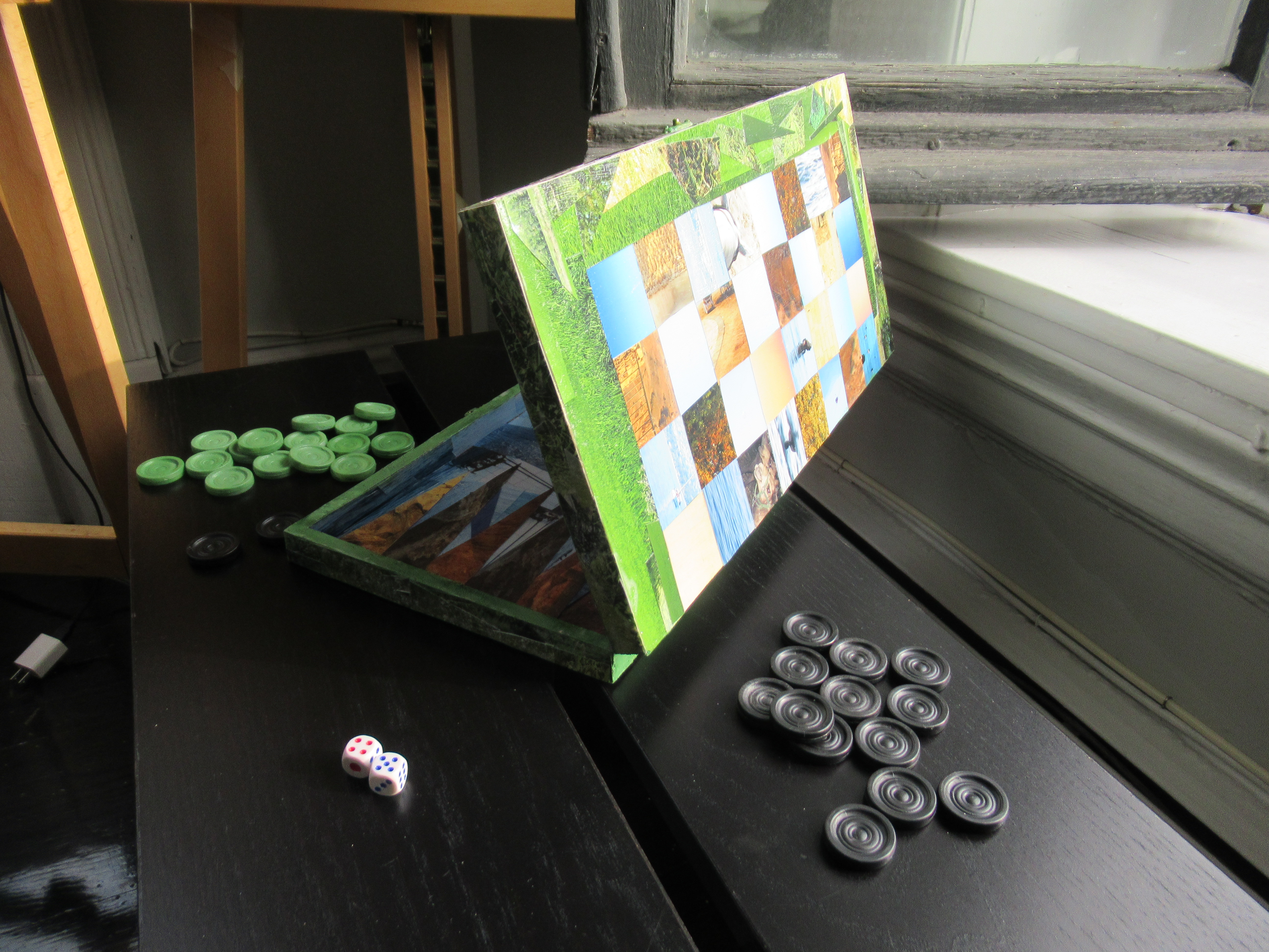 Custom Mixed Media Collage Backgammon/Chess Set