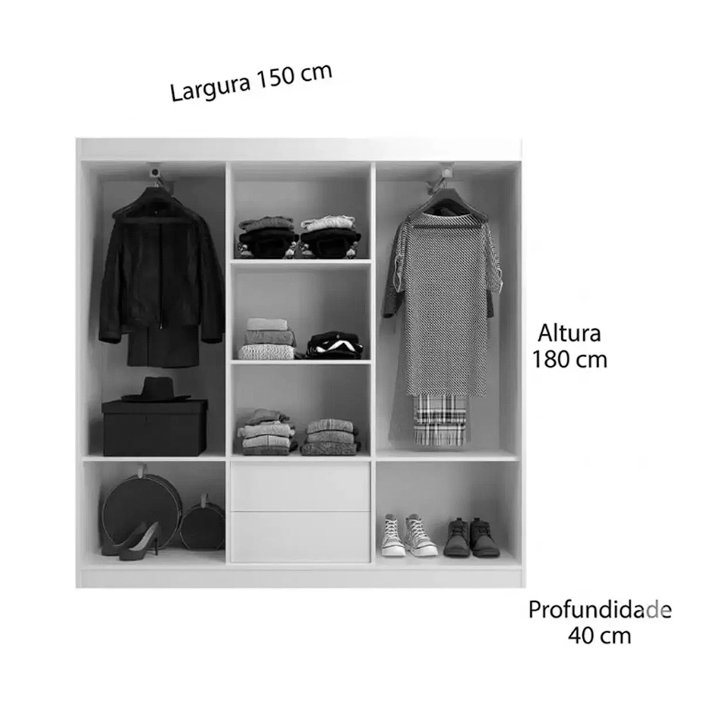 Guarda Roupa New Lisboa Casal 3 Portas 2 Gavetas Evidencia (FRETE GRÁTIS)