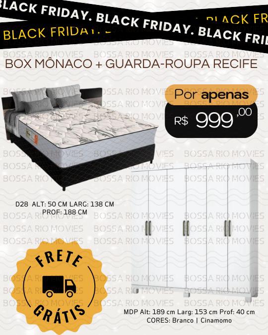 KIT QUARTO; CAMA BOX CASAL MÔNACO D28 + GUARDA ROUPA RECIFE