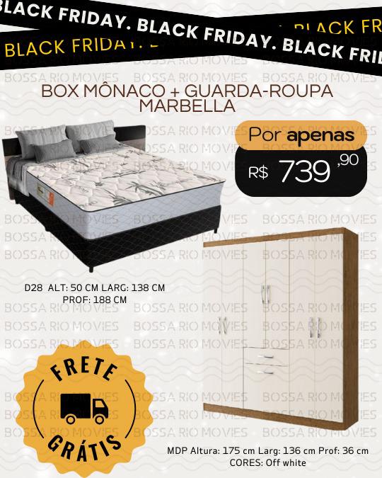 KIT QUARTO; CAMA BOX CASAL MÔNACO + GUARDA ROUPA MARBELLA 06 PORTAS