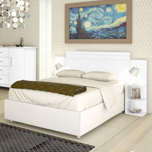 Cabeceira Palma Casal Queen Com Prateleiras de Apoio