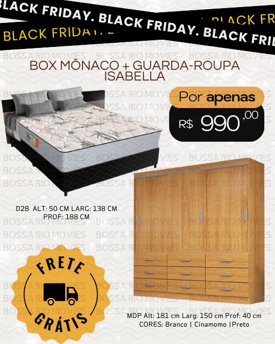 Kit Quarto; CAMA BOX CASAL MÔNACO D28 + GUARDA ROUPA ISABELA CASAL
