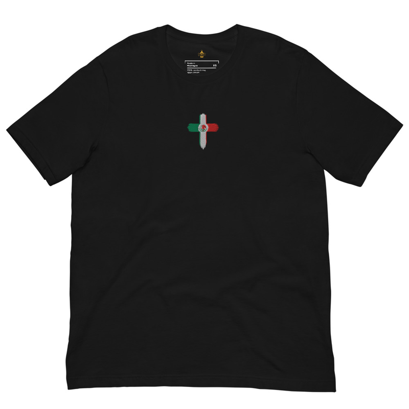 Mexico Flag Christian Cross Center Shirt, Soccer World Cup 2026, Embroidered Unisex with Back Design, Faith Tee Men & Women