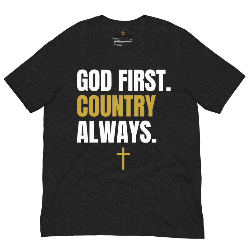 God First Country Always Christian T-Shirt, Patriotic Faith Cross Tee for Men & Women, Unisex Catholic Religious Apparel