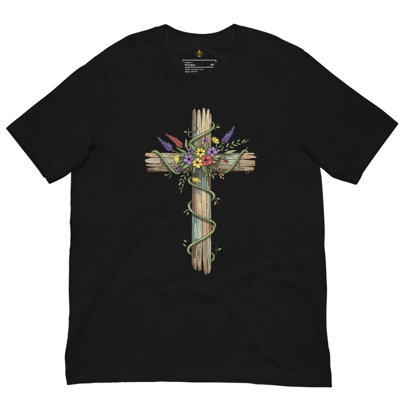 Flower Cross Christian T-Shirt, Floral Faith Tee, Unisex Christian Apparel for Men & Women, Catholic Religious Jesus Gift