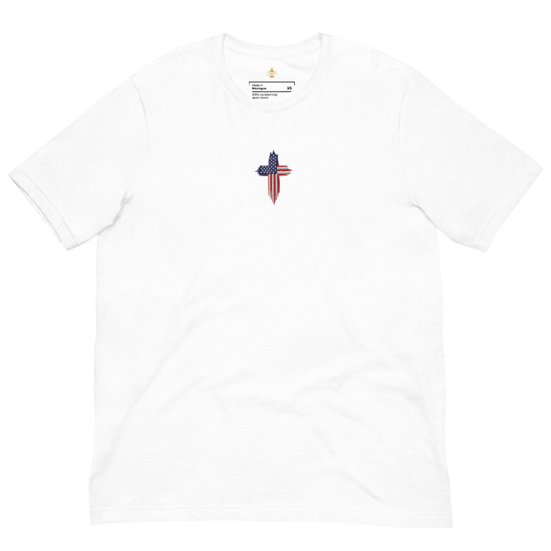 USA Flag Christian Cross Center Shirt, Soccer World Cup 2026 Embroidered Unisex with Back Design, Faith Tee Men & Women