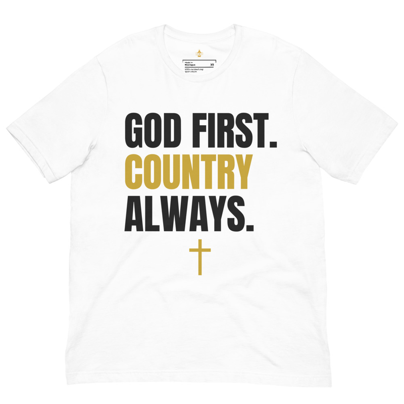 God First Country Always Christian T-Shirt, Patriotic Faith Cross Tee for Men & Women, Unisex Catholic Religious Apparel