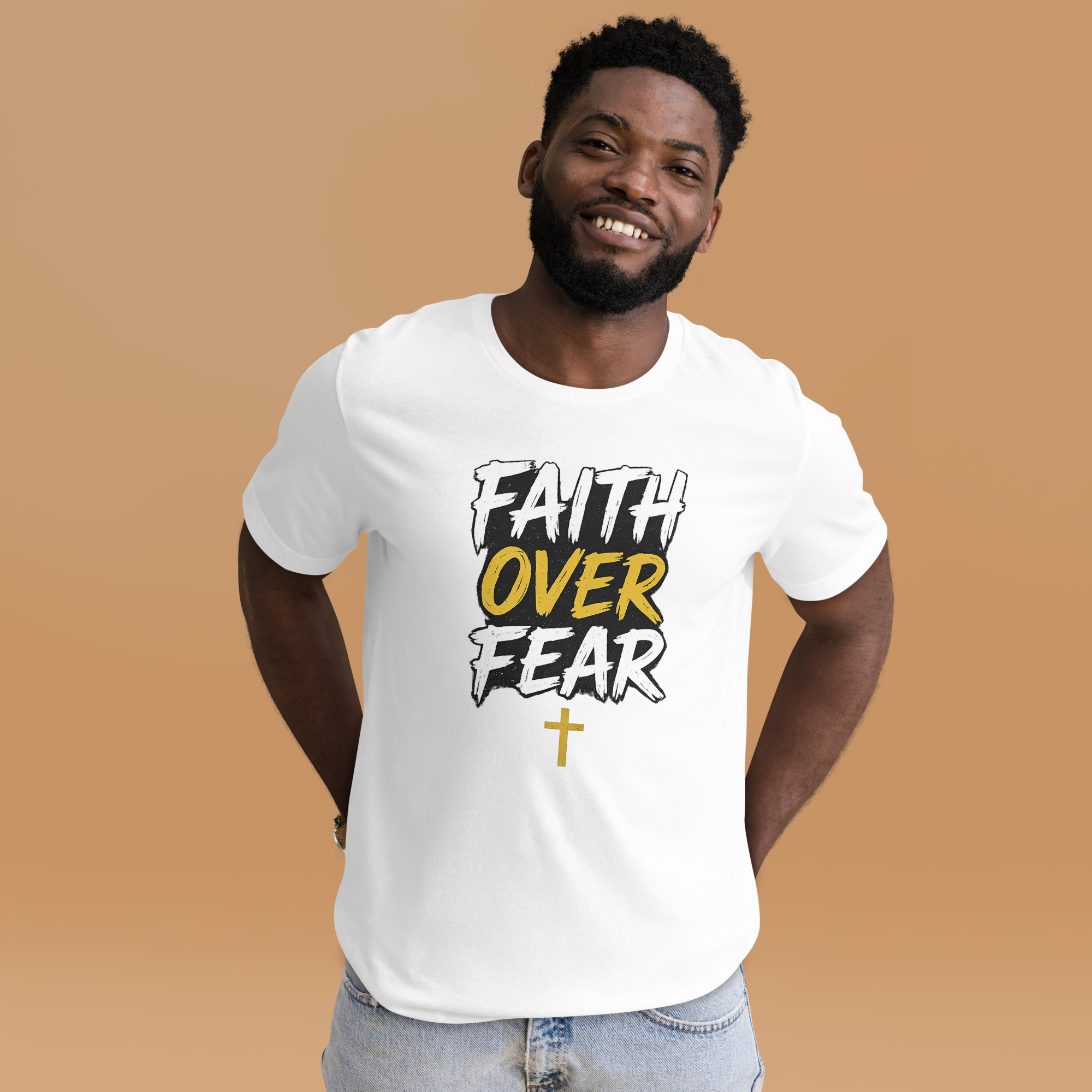 Faith Over Fear Christian T-Shirt, Bible Verse Cross Tee, Unisex Christian Apparel for Men & Women, Catholic Religious