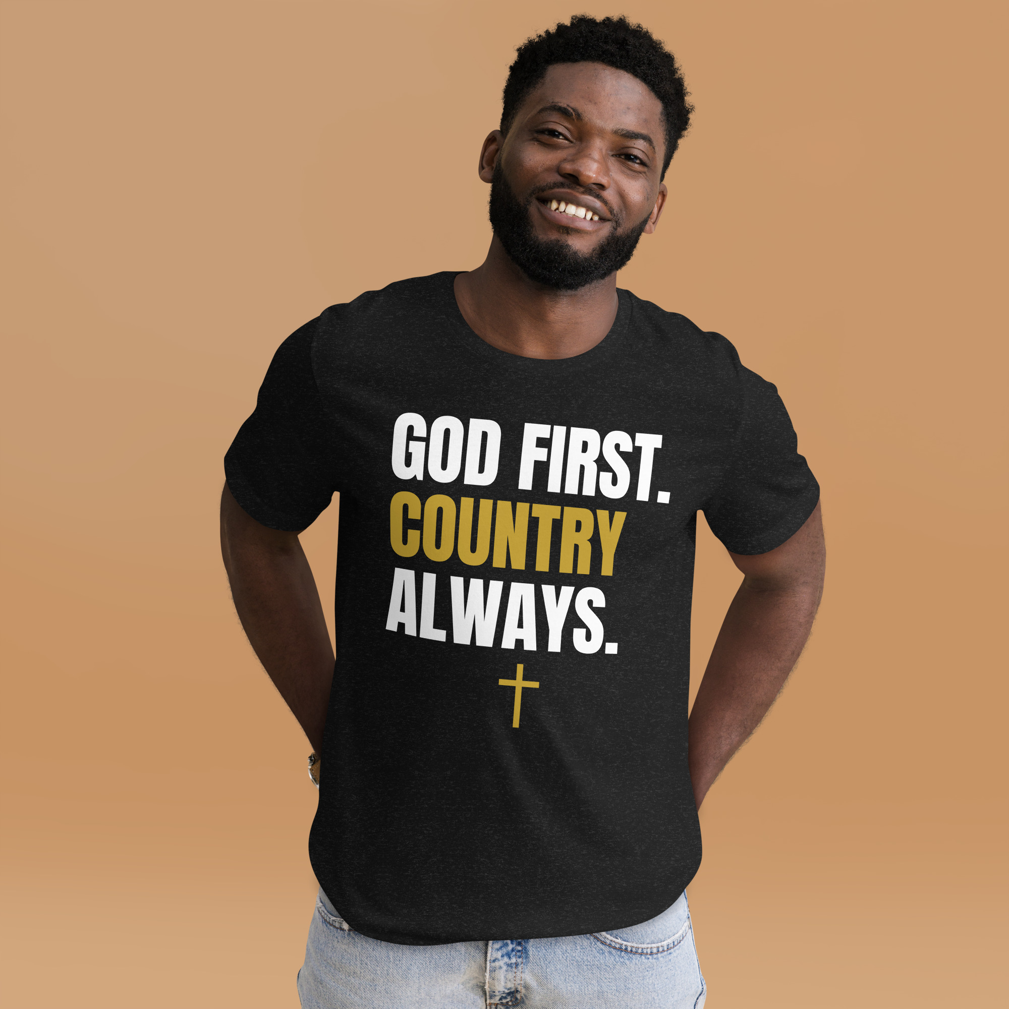 God First Country Always Christian T-Shirt, Patriotic Faith Cross Tee for Men & Women, Unisex Catholic Religious Apparel