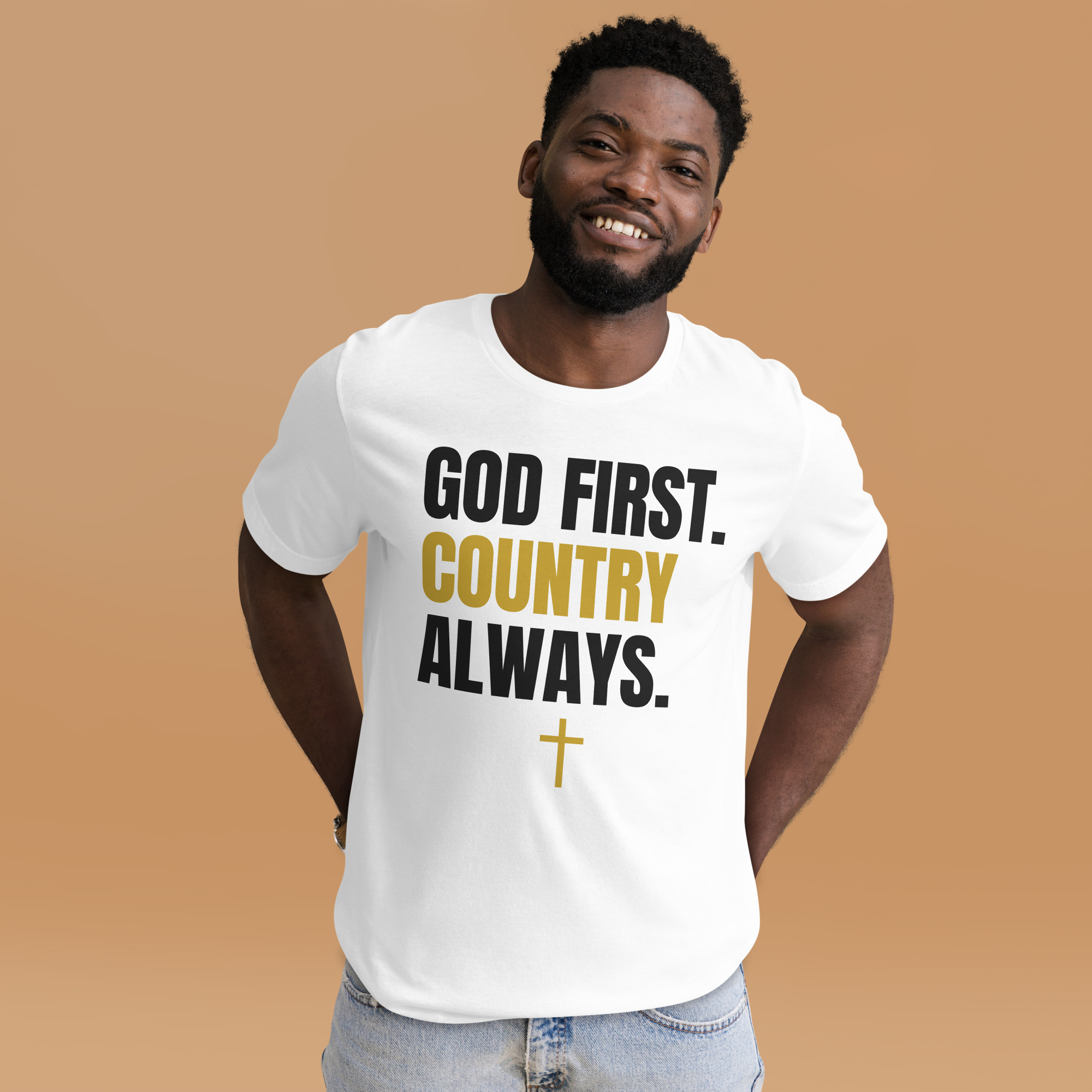 God First Country Always Christian T-Shirt, Patriotic Faith Cross Tee for Men & Women, Unisex Catholic Religious Apparel