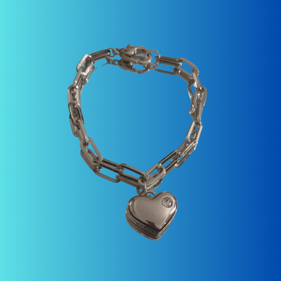  Pulseira Prata com Pingente de Coração – Verniz Italiano