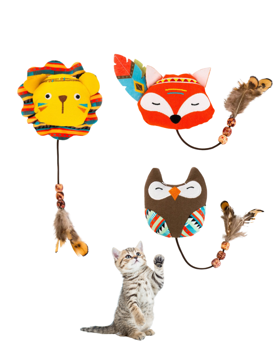 Peluche con plumas para felino 