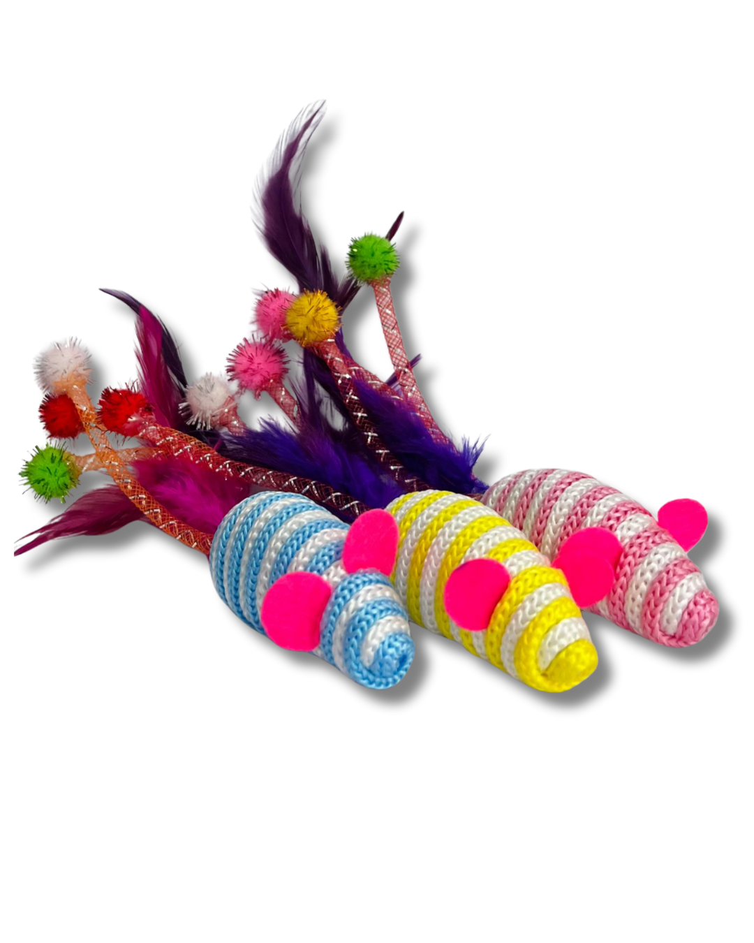 Set de 3 ratones coloridas con plumas 