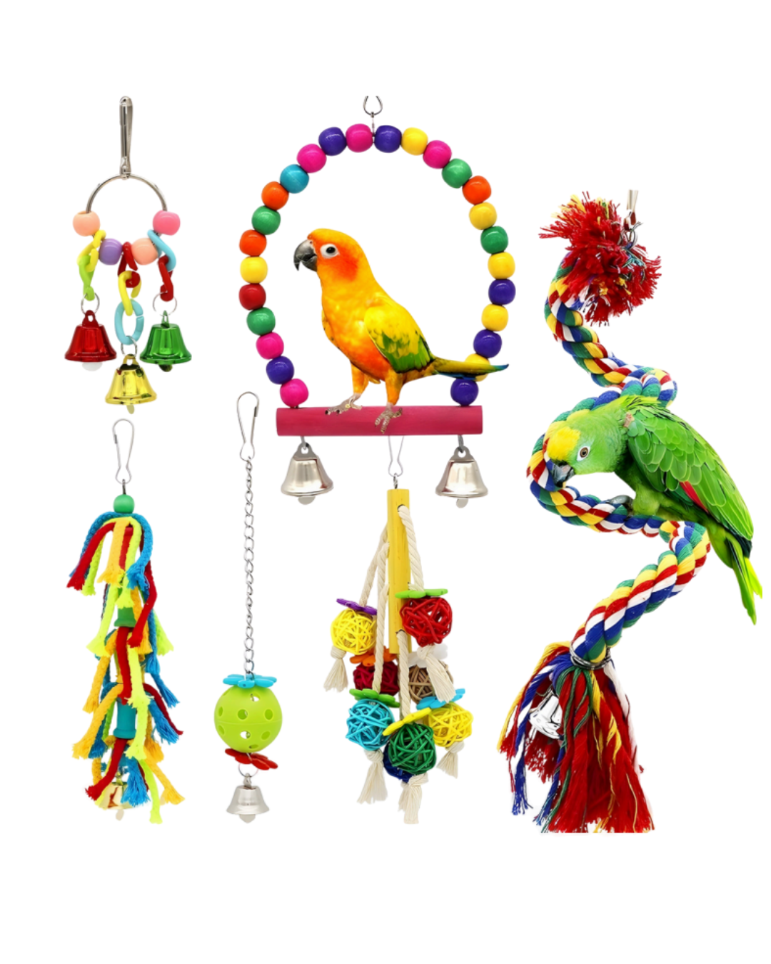 KIT JUEGOS PARA LORO N° 1 DE 6 PIEZAS