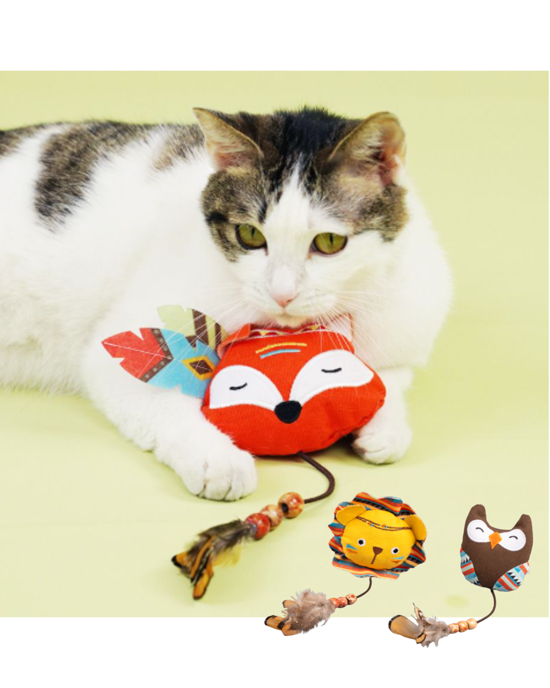 Peluche con plumas para felino 