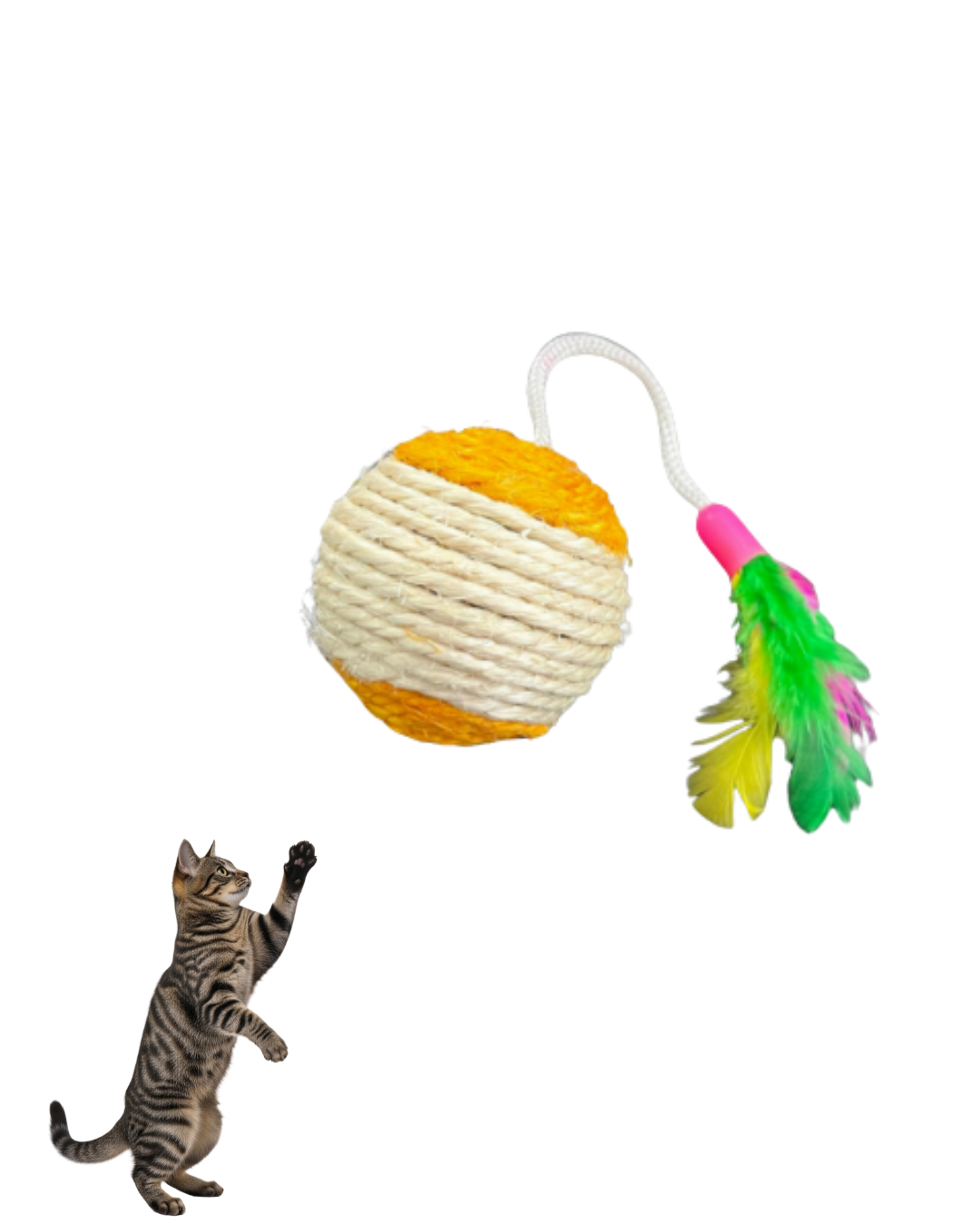 PELOTA SISAL CON COLA DE PLUMAS 7CM