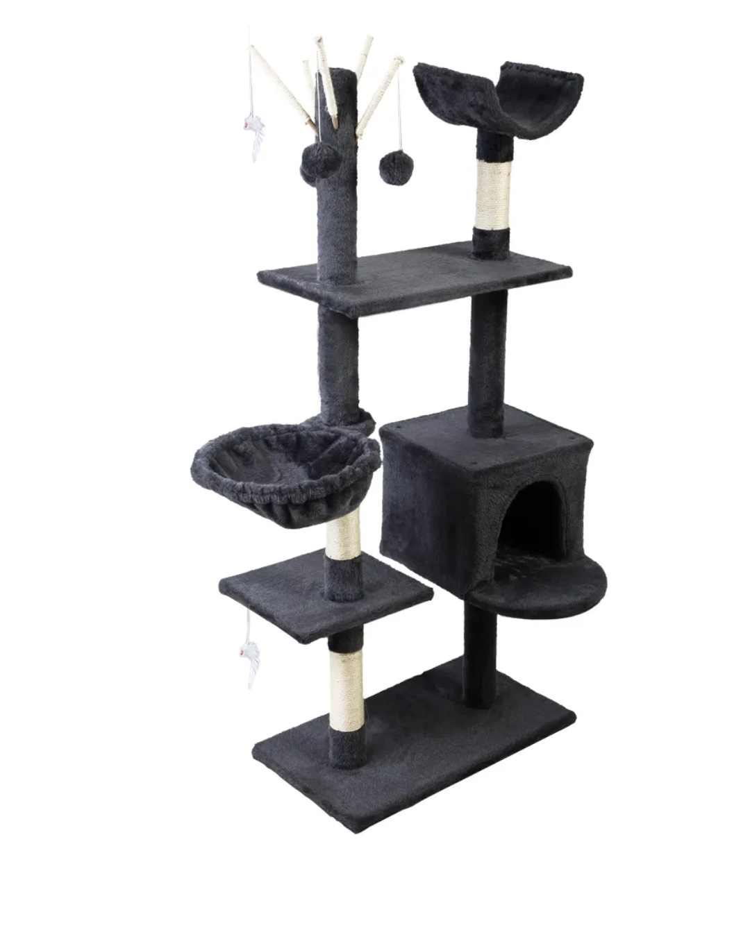 RASCADOR DE MADERA 4 NIVELES CON 2 TORRES, CAMA Y CUERDA