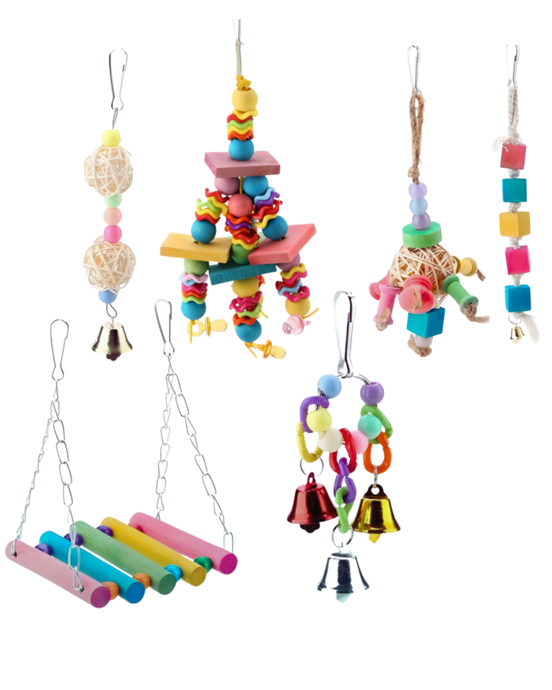 KIT JUEGOS PARA LORO N° 4 DE 6 PIEZAS