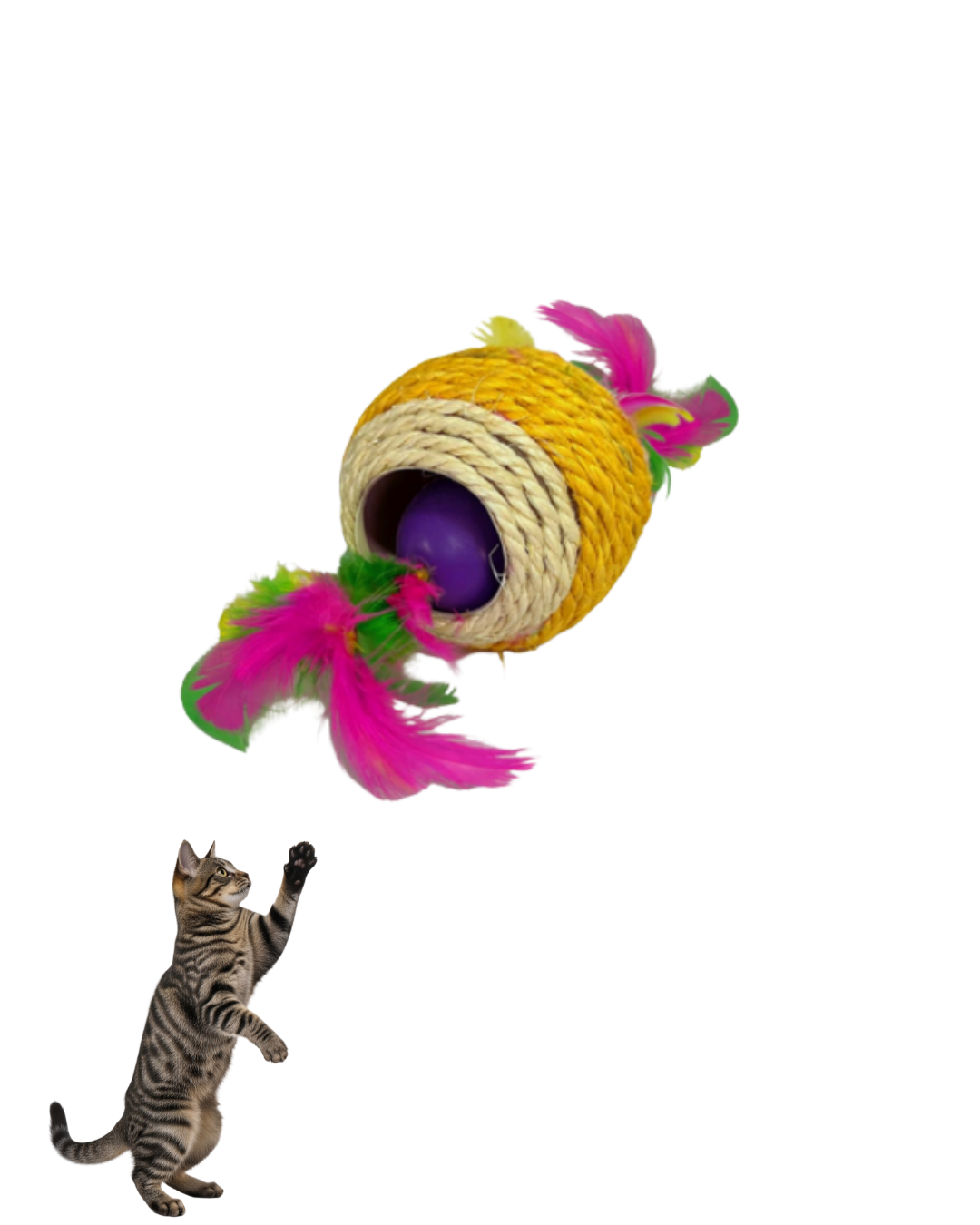 PELOTA SISAL MEDIANA CON PLUMAS Y PELOTA EN HUECO - 16 CM