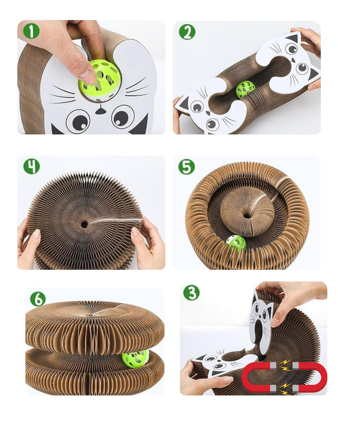 Rascador de carton acordeon con pelota 