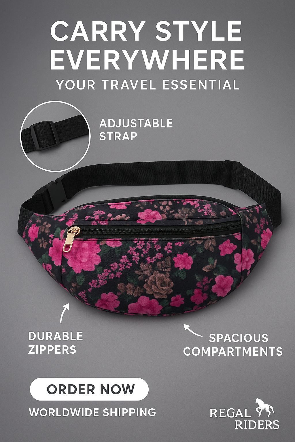 Floral Fanny Pack / Waist Bag for Men & Women – Travel, Outdoor & Daily Use