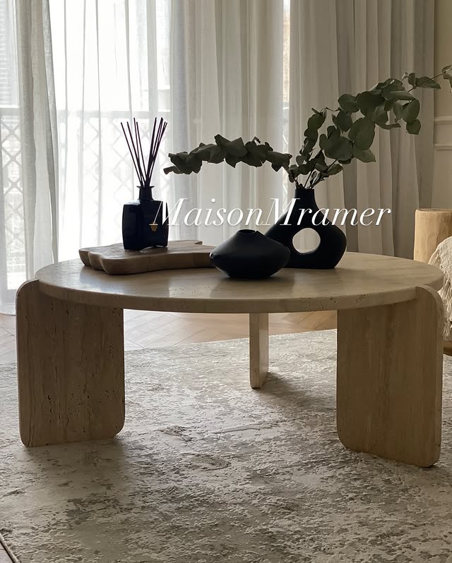 Table Basse Ronde ASSIA en Travertin 