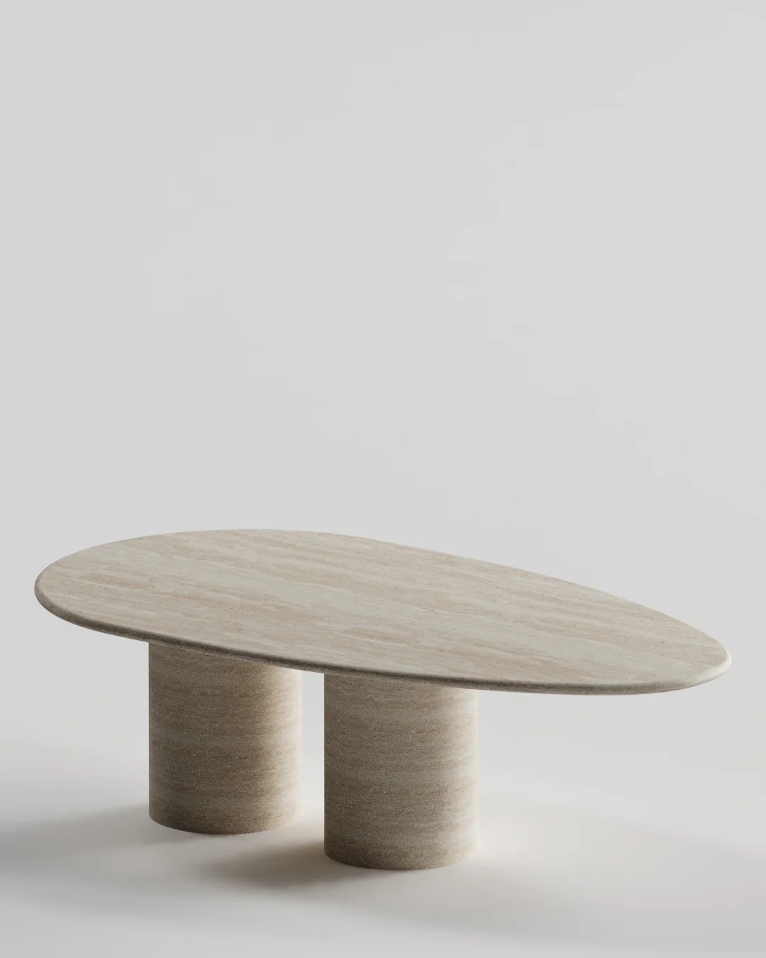 Table basse en travertin à double base cylindrique