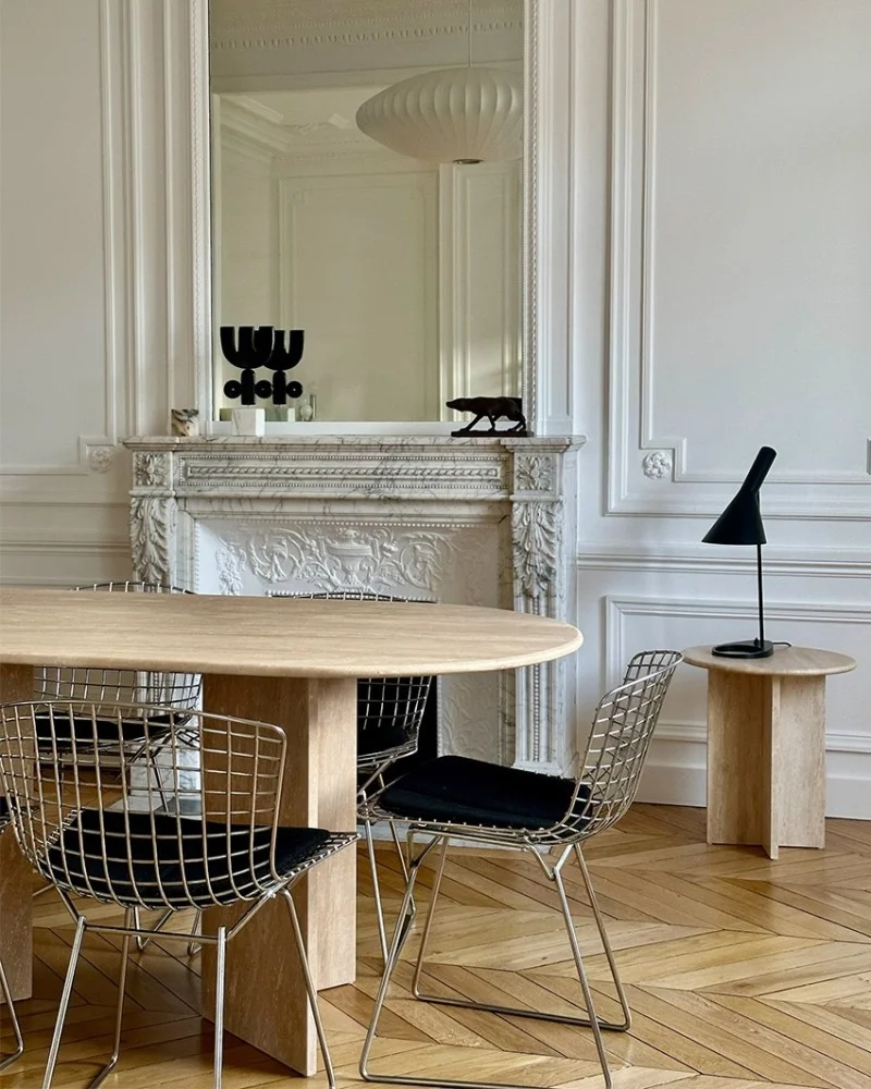 Table à manger oblongue en travertin beige – Élégance naturelle et design intemporel